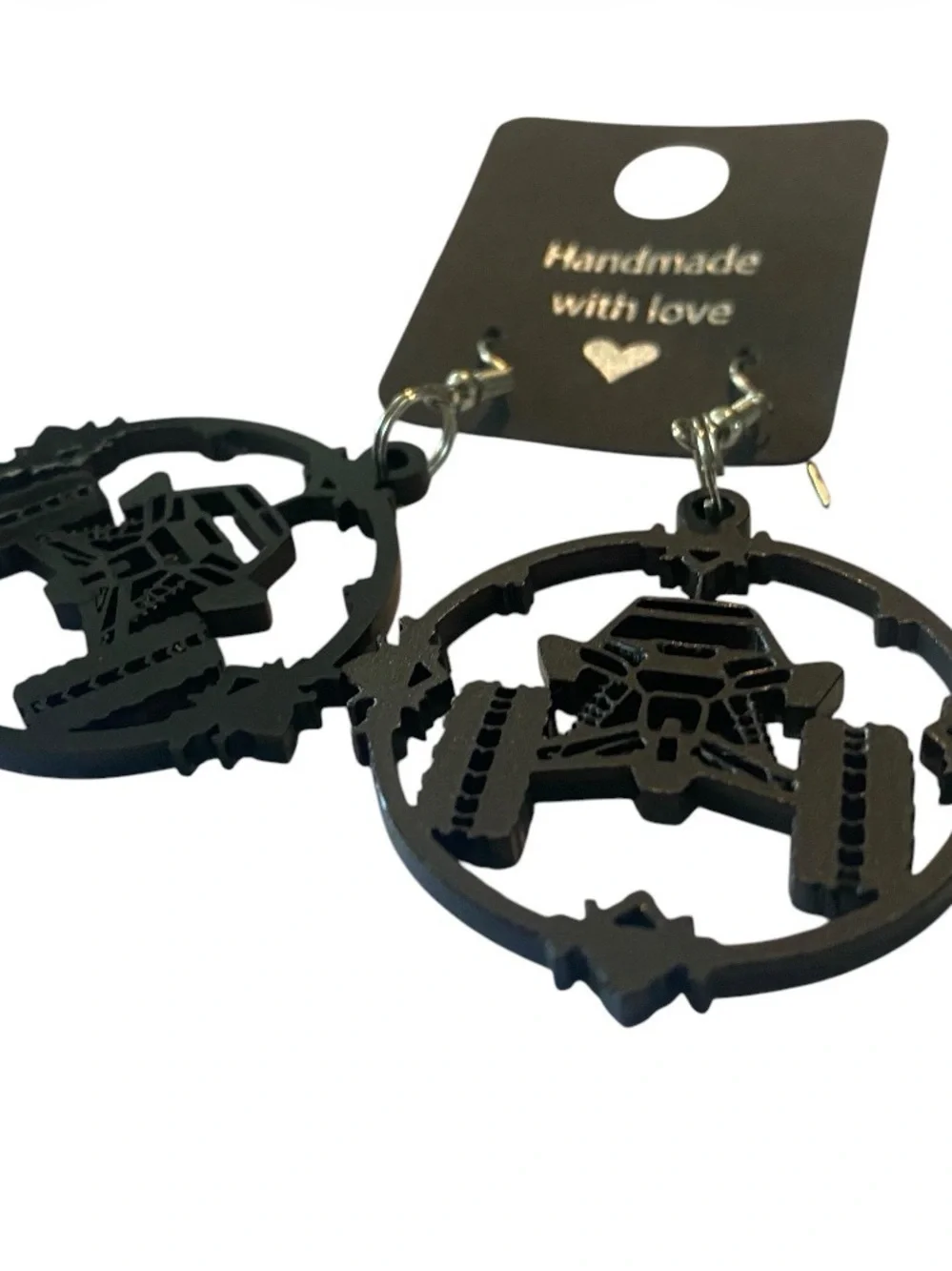 Handmade Black Off-Road Truck Hoop Earrings